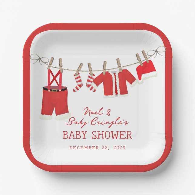 Santa Baby Christmas Baby Shower Paper Plate (Front)