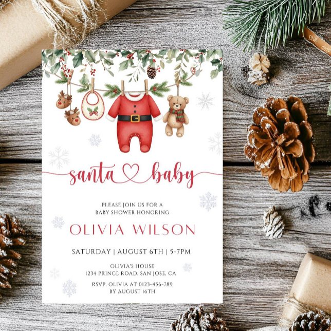 Santa Baby Christmas Baby Shower Party Invitation (Creator Uploaded)