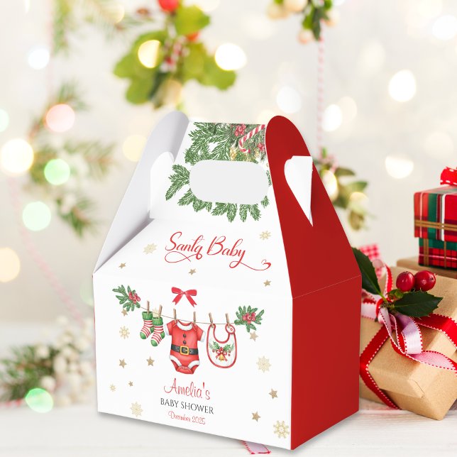 Santa Baby Christmas Baby Shower Red Outfit Favour Box (Creator Uploaded)