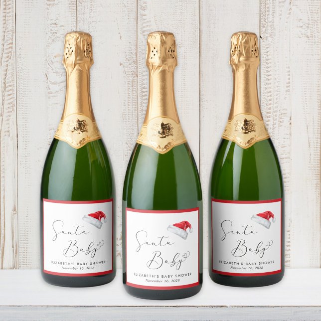 Santa Baby Christmas Baby Shower Sparkling Wine Label (Creator Uploaded)