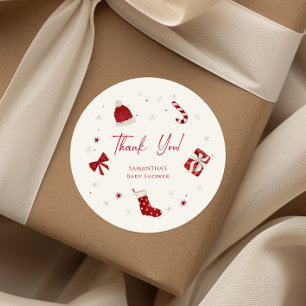 Santa Baby Christmas Baby Shower Thank You Classic Round Sticker