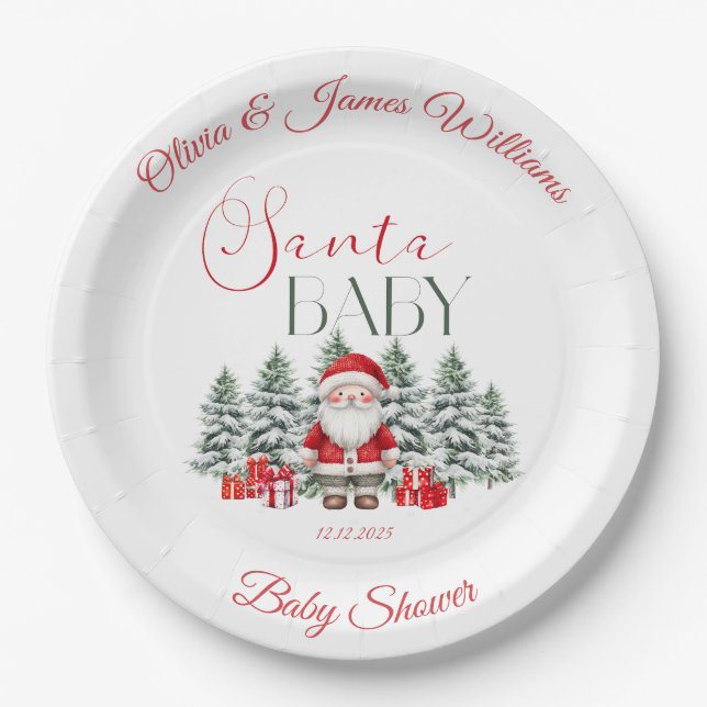 Santa Baby Christmas Baby Shower Welcome  Paper Plate (Front)