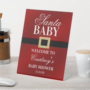Santa Baby   Christmas Baby Shower Welcome Pedestal Sign