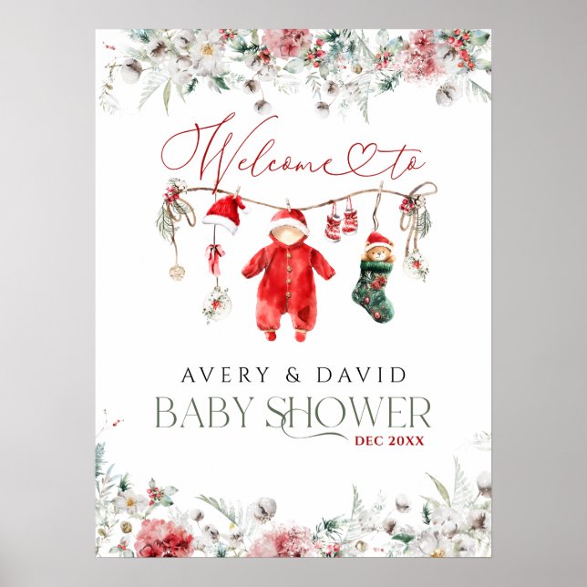 Santa Baby Christmas Baby Shower Welcome Poster (Front)