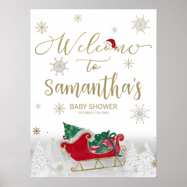 Santa Baby Christmas Baby Shower Welcome Sign (Front)