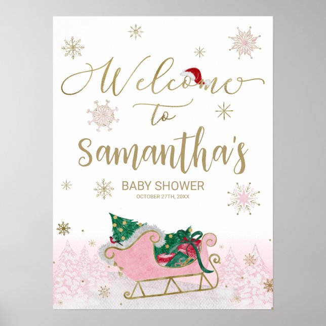 Santa Baby Christmas Baby Shower Welcome Sign (Front)