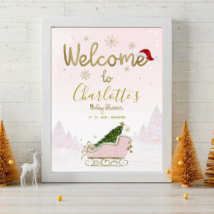 Santa Baby Christmas Baby Shower Welcome Sign 