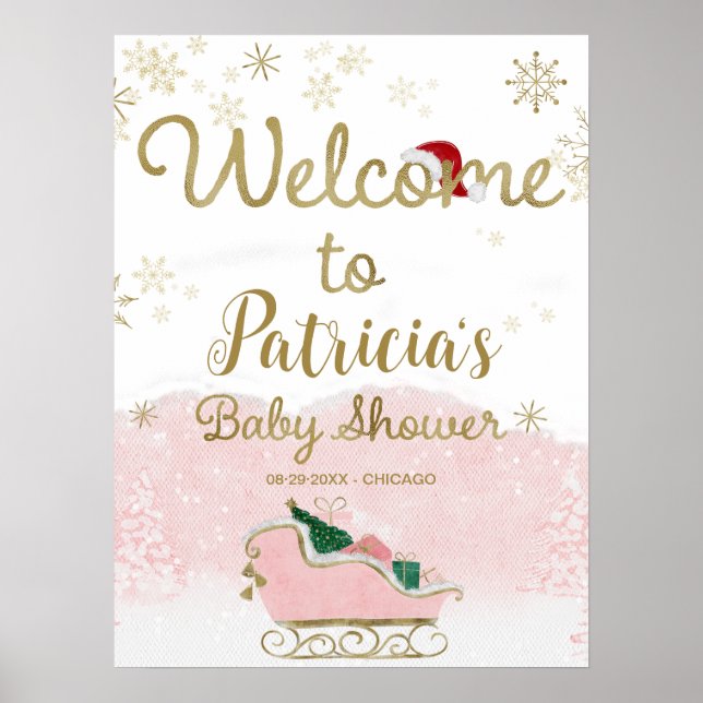 Santa Baby Christmas Baby Shower Welcome Sign (Front)