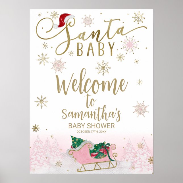 Santa Baby Christmas Baby Shower Welcome Sign (Front)