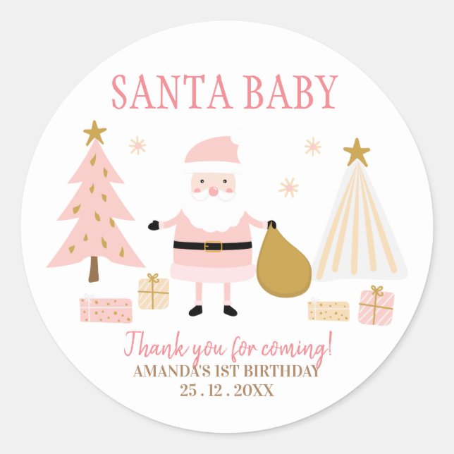 Santa Baby, Christmas Birthday Party Favour  Classic Round Sticker (Front)