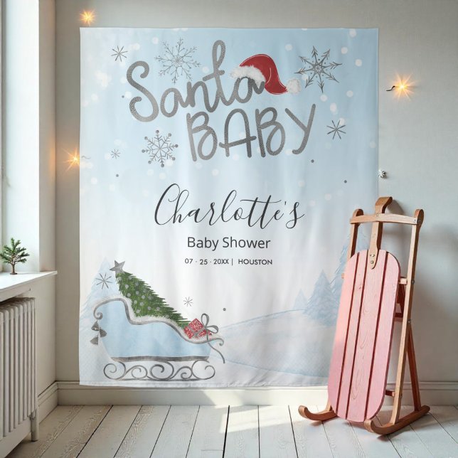 Santa Baby Christmas Boy Baby Shower Backdrop Tapestry (Creator Uploaded)