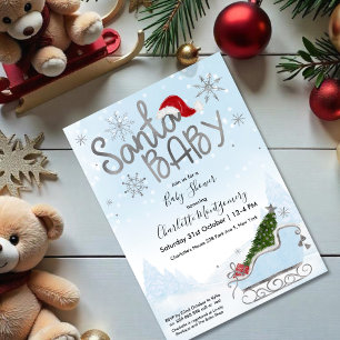 Santa Baby Christmas Boy Baby Shower Invitation
