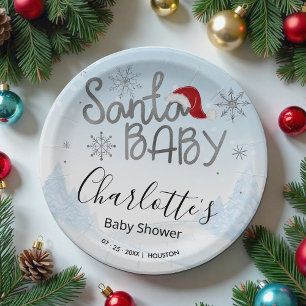 Santa Baby Christmas Boy Baby Shower Paper Plate