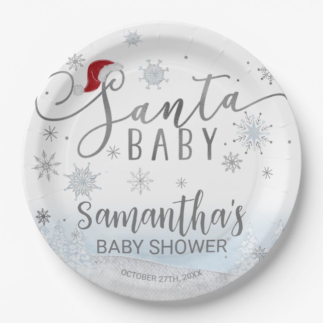 Santa Baby Christmas Boy Baby Shower Paper Plate (Front)