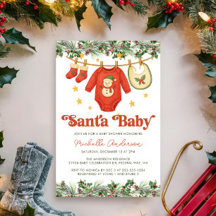 Santa Baby Christmas Clothesline Baby Shower  Invitation