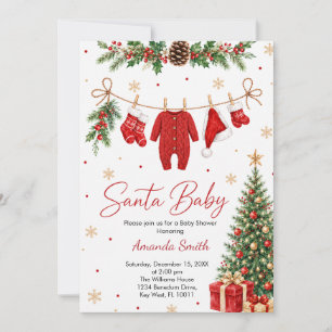 Santa Baby Christmas Clothesline Baby Shower Invitation