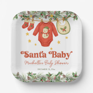 Santa Baby Christmas Clothesline Baby Shower Paper Plate
