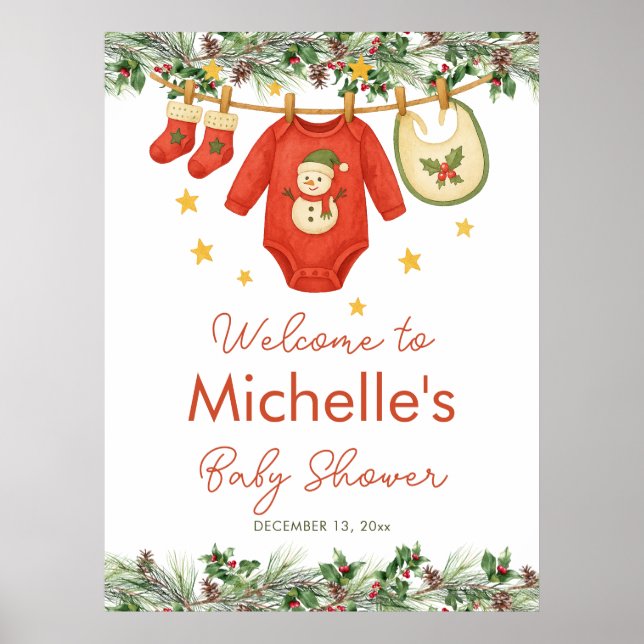 Santa Baby Christmas Clothesline Baby Shower Poster (Front)