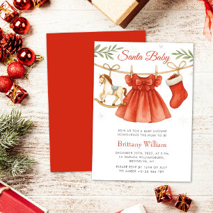 Santa Baby Christmas Clothesline Girl Baby Shower Invitation