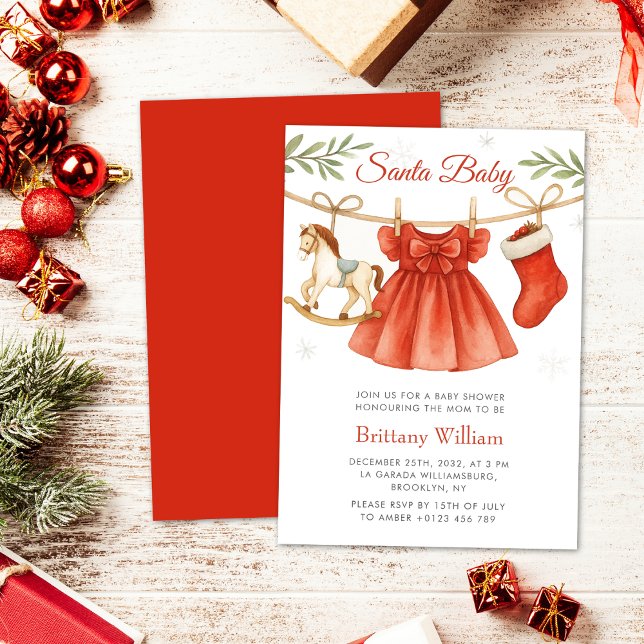 Santa Baby Christmas Clothesline Girl Baby Shower  Invitation (Creator Uploaded)