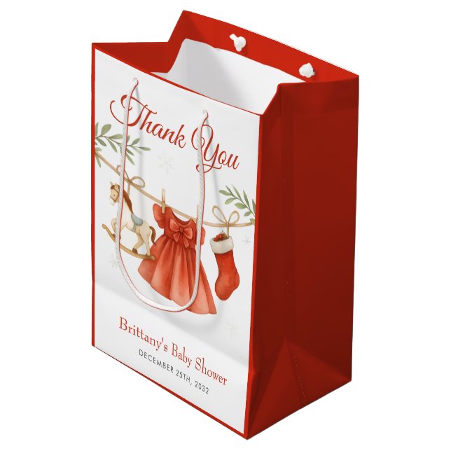 Santa Baby Christmas Clothesline Girl Baby Shower  Medium Gift Bag (Front Angled)