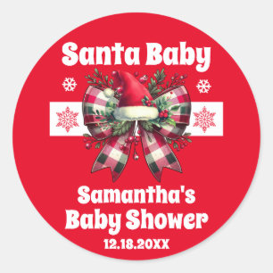 Santa Baby Christmas Coquette Bow Baby Shower Classic Round Sticker