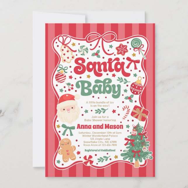 Santa Baby Christmas Coquette Bow Baby Shower Invitation (Front)