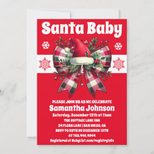 Santa Baby Christmas Coquette Bow Baby Shower Invitation