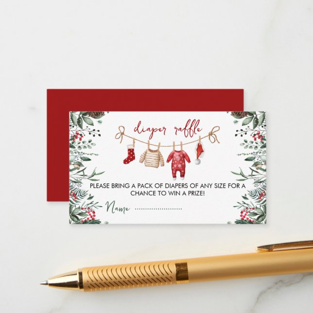 Santa Baby Christmas Diaper Raffle Baby Shower Enclosure Card (Front/Back In Situ)