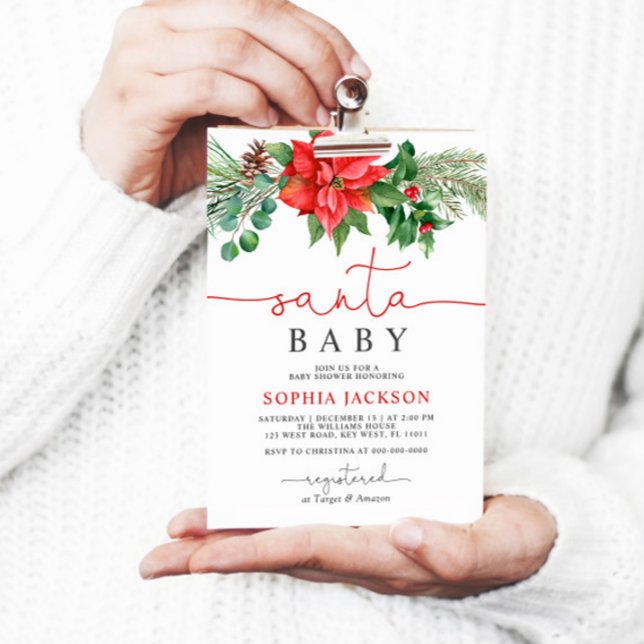 Santa Baby Christmas Floral Baby Shower Invitation (Creator Uploaded)