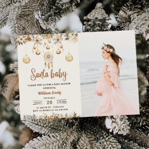 Santa Baby Christmas Floral Christmas Baby Shower  Invitation