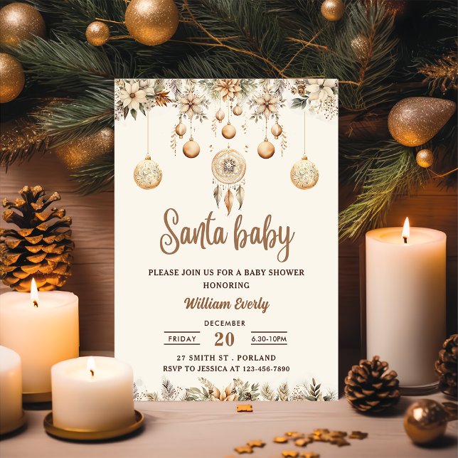 Santa Baby Christmas Floral Christmas Baby Shower Invitation (Creator Uploaded)