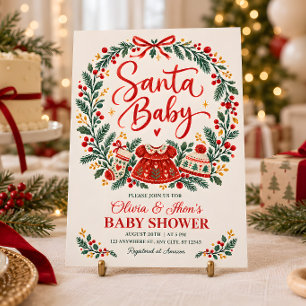 Santa Baby Christmas Folk Baby Shower Invitation