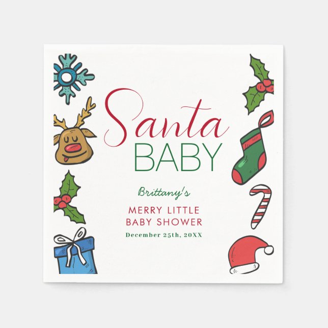 Santa Baby Christmas Gender Neutral Baby Shower  Napkin (Front)