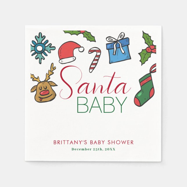 Santa Baby Christmas Gender Neutral Baby Shower  Napkin (Front)