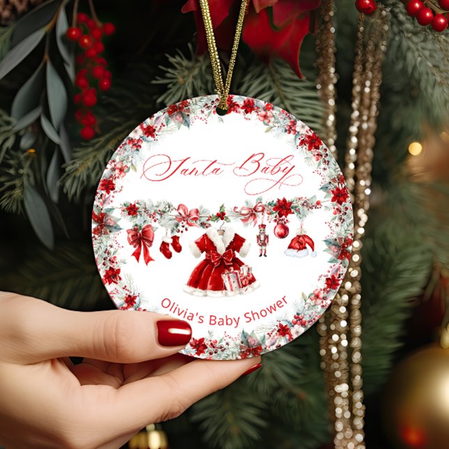 Santa Baby Christmas Girl Baby Shower Ceramic Ornament (Creator Uploaded)