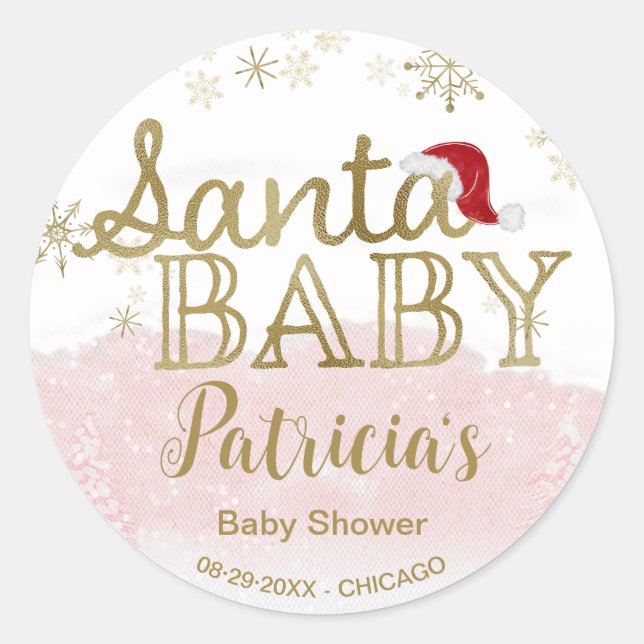 Santa Baby Christmas Girl Baby Shower Classic Round Sticker (Front)