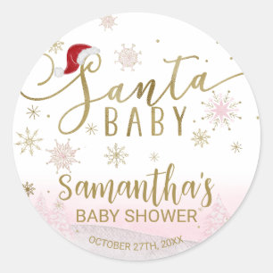 Santa Baby Christmas Girl Baby Shower Classic Round Sticker