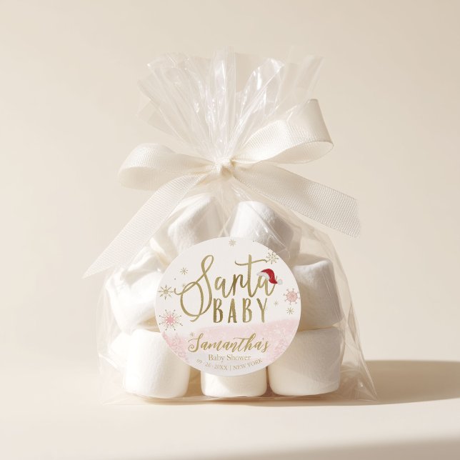 Santa Baby Christmas Girl Baby Shower Classic Round Sticker (Creator Uploaded)