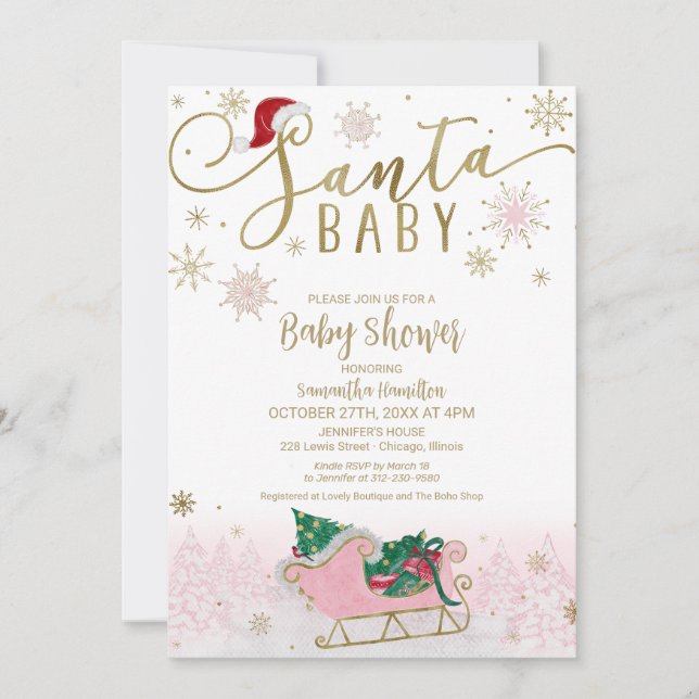 Santa Baby Christmas Girl Baby Shower Invitation (Front)