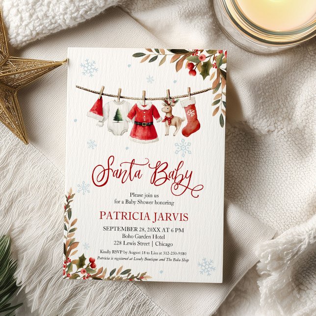 Santa Baby Christmas Girl Baby Shower Invitation (Creator Uploaded)