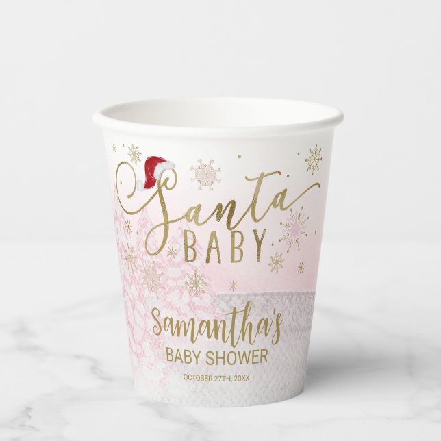 Santa Baby Christmas Girl Baby Shower Paper Cups (Front)