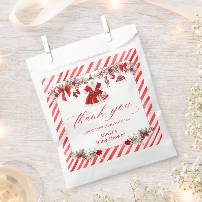 Santa Baby Christmas Girl Baby Shower Thank You Favour Bag (Clipped)