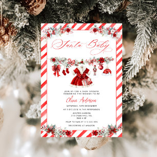 Santa Baby Christmas Girl Clothes Baby Shower Invitation