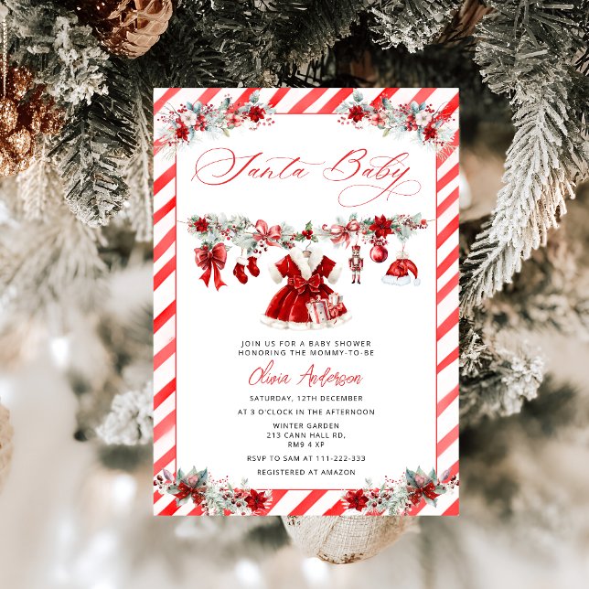 Santa Baby Christmas Girl Clothes Baby Shower Invitation (Creator Uploaded)