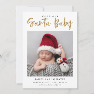Santa Baby Christmas Holiday Baby Photo Birth Announcement