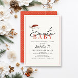 Santa Baby Christmas Holiday Minimal Baby Shower Invitation<br><div class="desc">This minimalist "santa baby" gender-neutral baby shower invitation features a cream background with Santa hat. The reverse side features a red background with geometric patterns. Personalise it for your needs. You can find matching products at my store.</div>