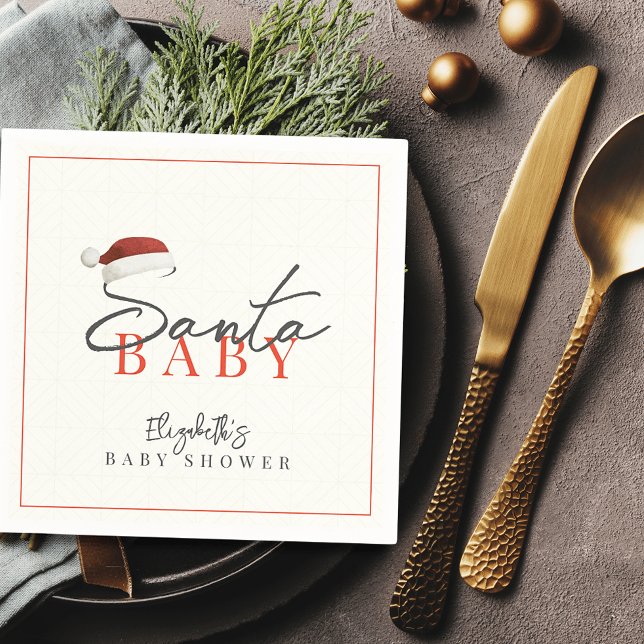 Santa Baby Christmas Holiday Minimal Baby Shower Napkin (Creator Uploaded)