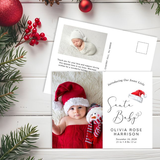 Santa Baby Christmas Photo Birth Announcement Postcard (Creator Uploaded)