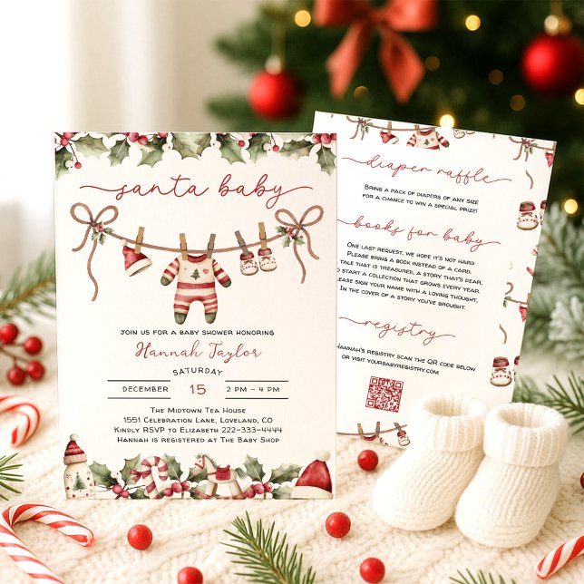 Santa Baby Christmas QR Code Baby Shower Invitation (Creator Uploaded)